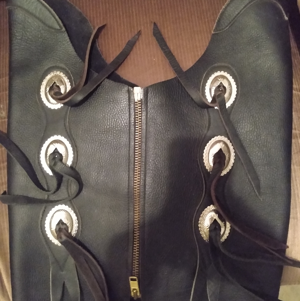 Brown Santa Fe style leather zip vest